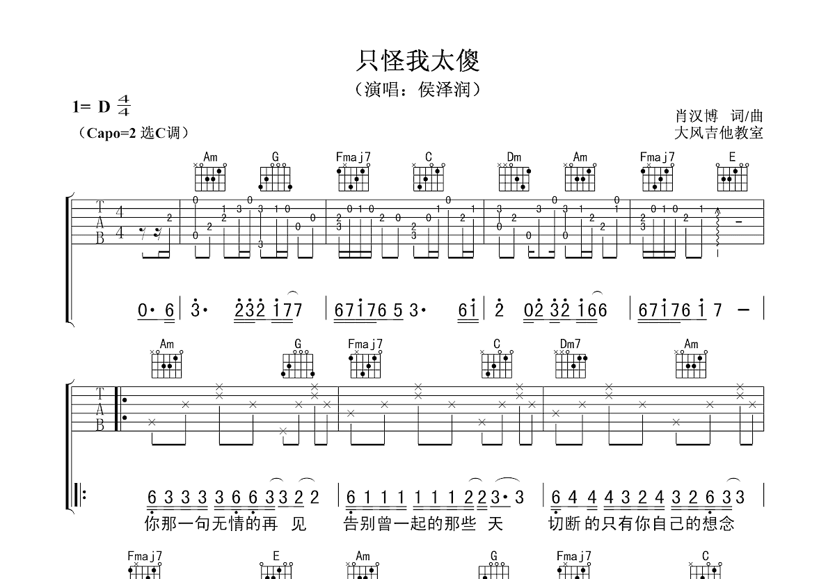 只怪我太傻吉他谱预览图