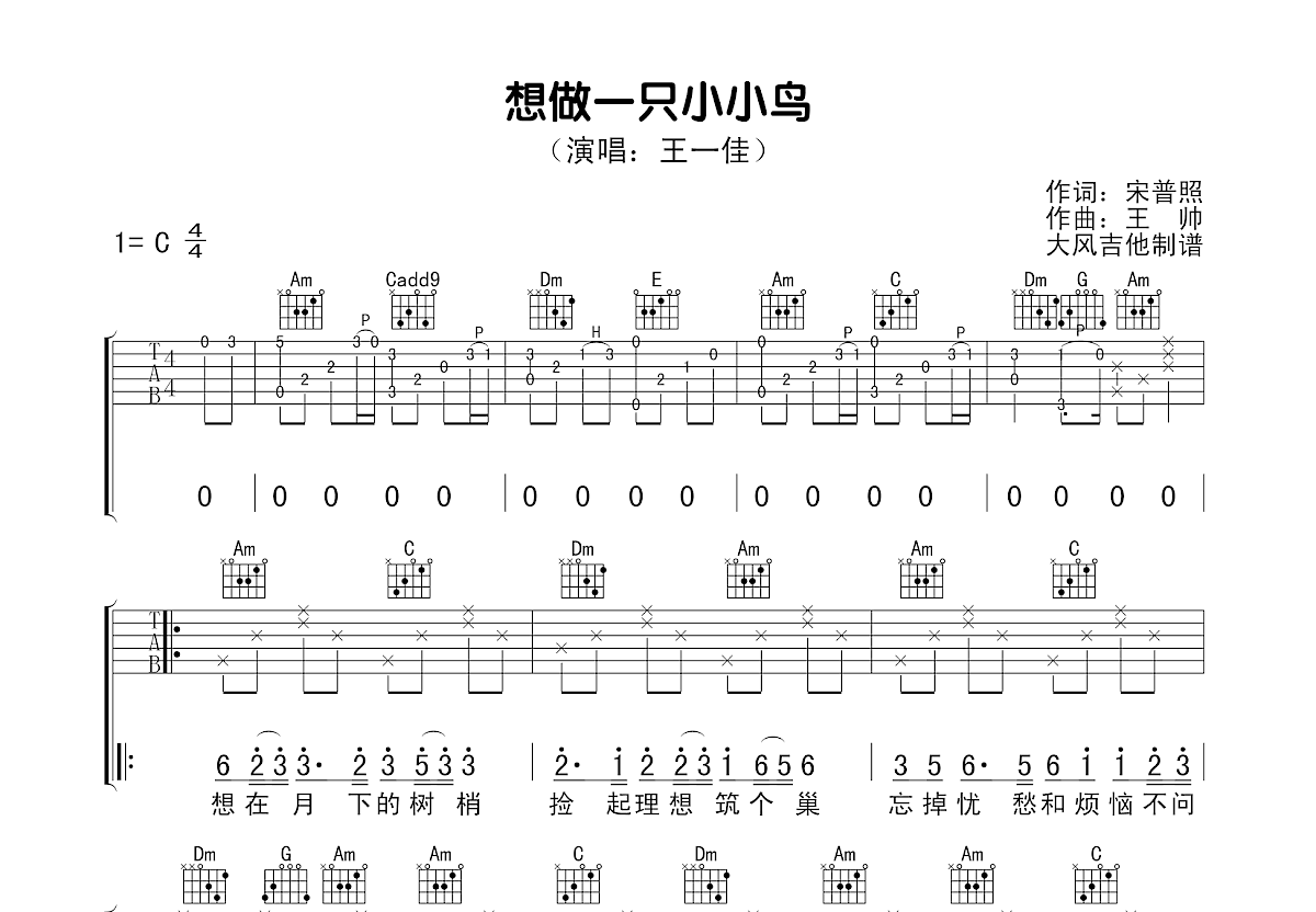 想做一只小小鸟吉他谱预览图