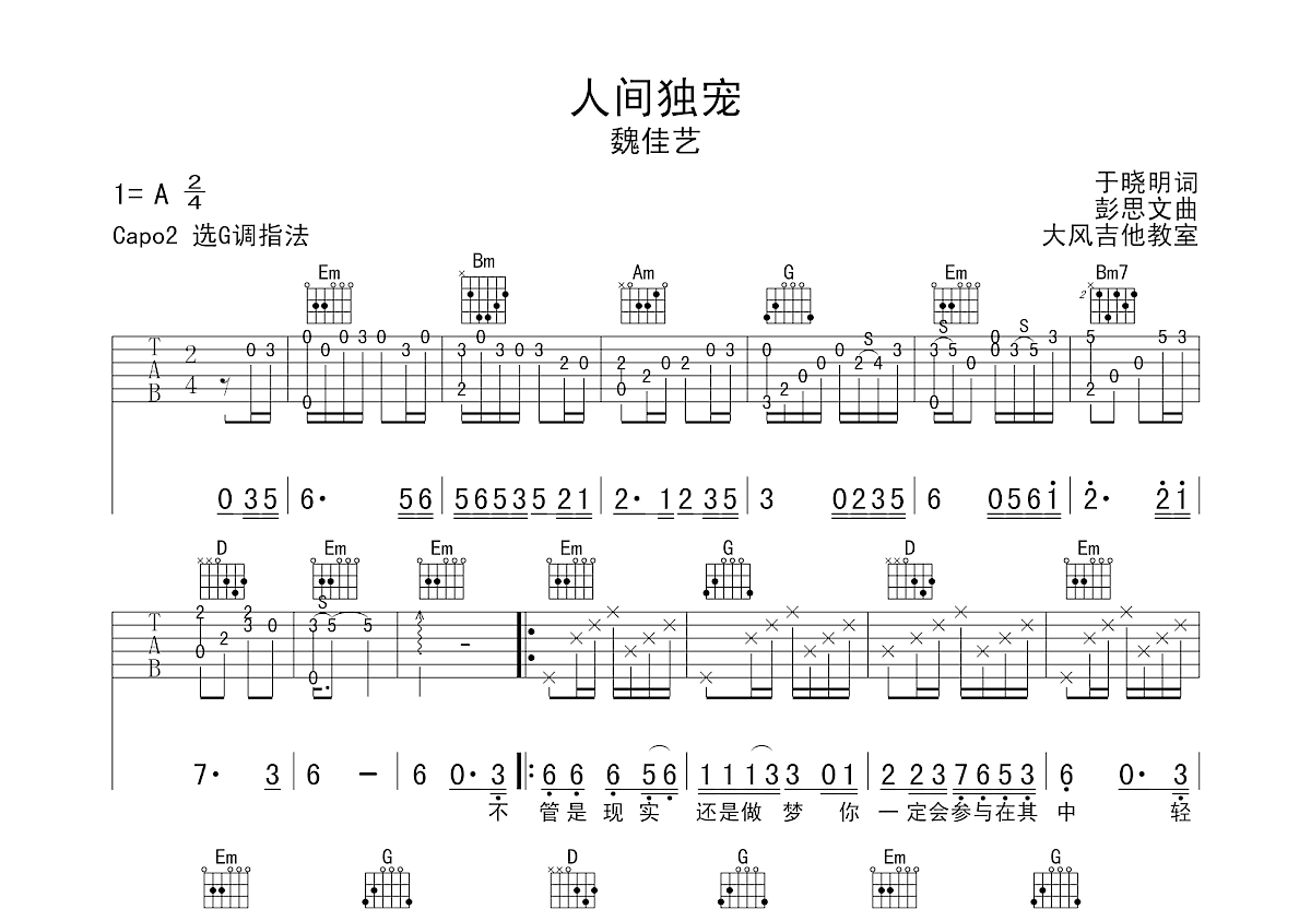 人间独宠吉他谱预览图