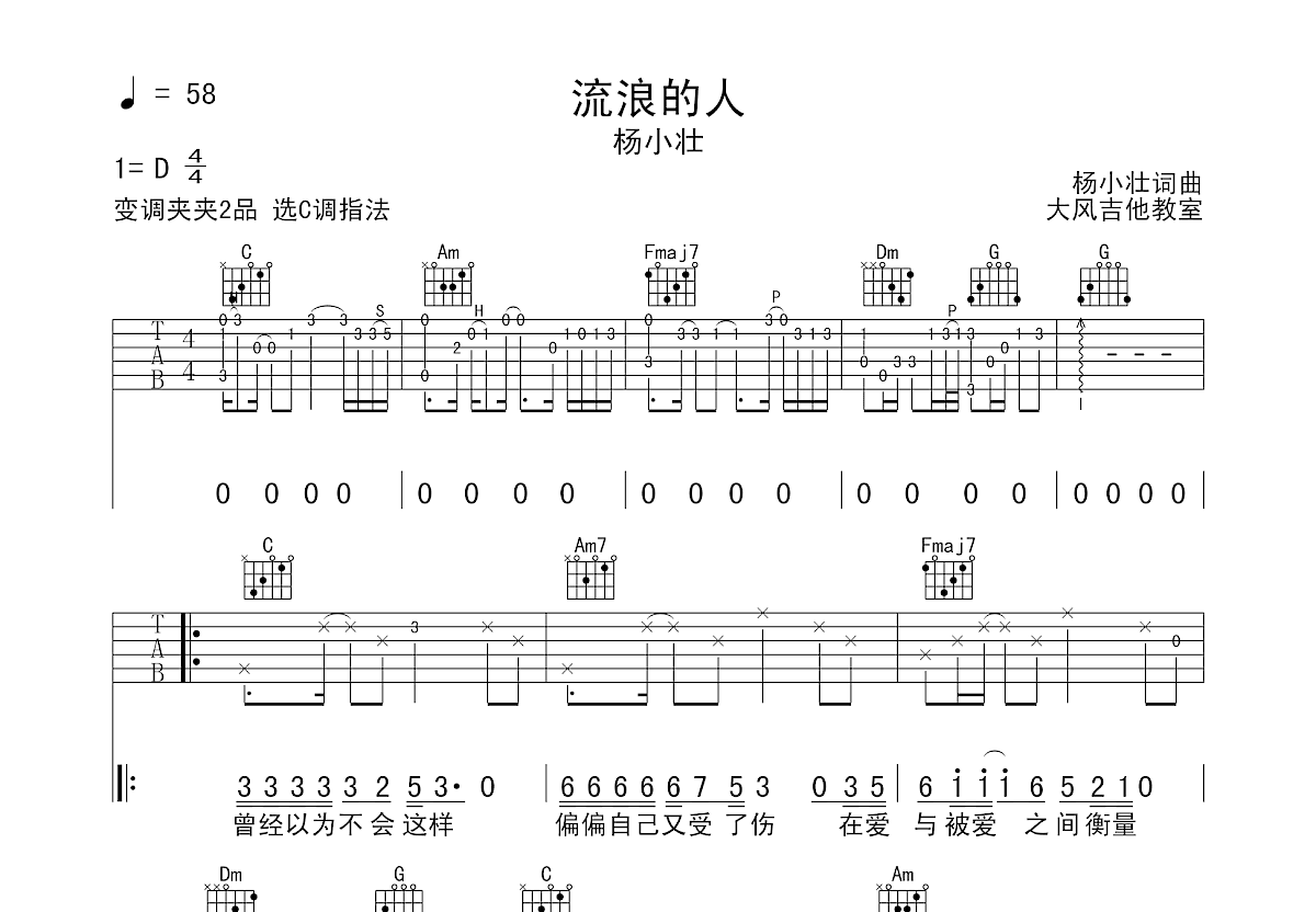 流浪的人吉他谱预览图