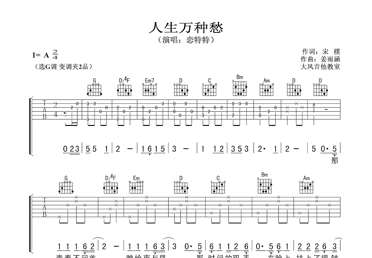 人生万种愁吉他谱预览图