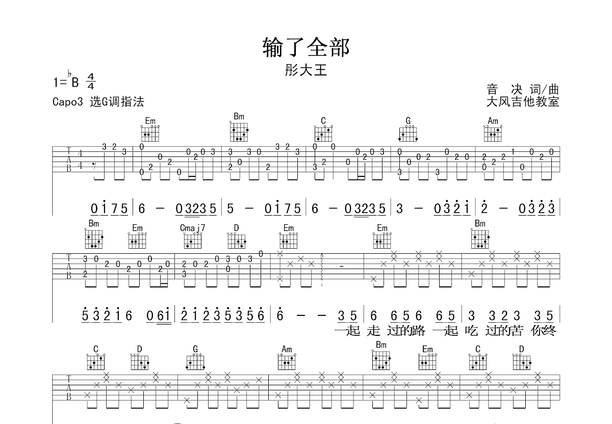 输了全部吉他谱预览图