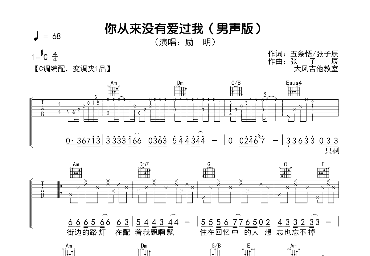 你从来没有爱过我吉他谱预览图