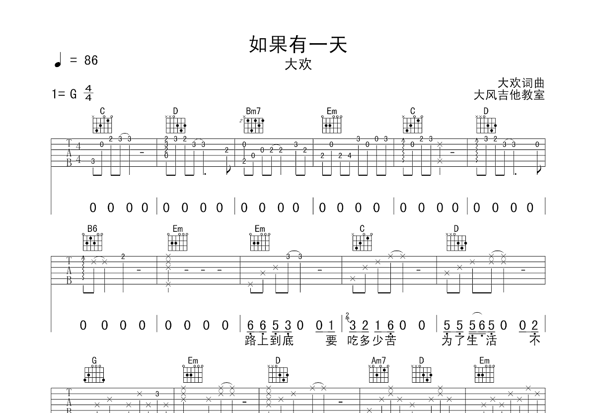 如果有一天吉他谱预览图