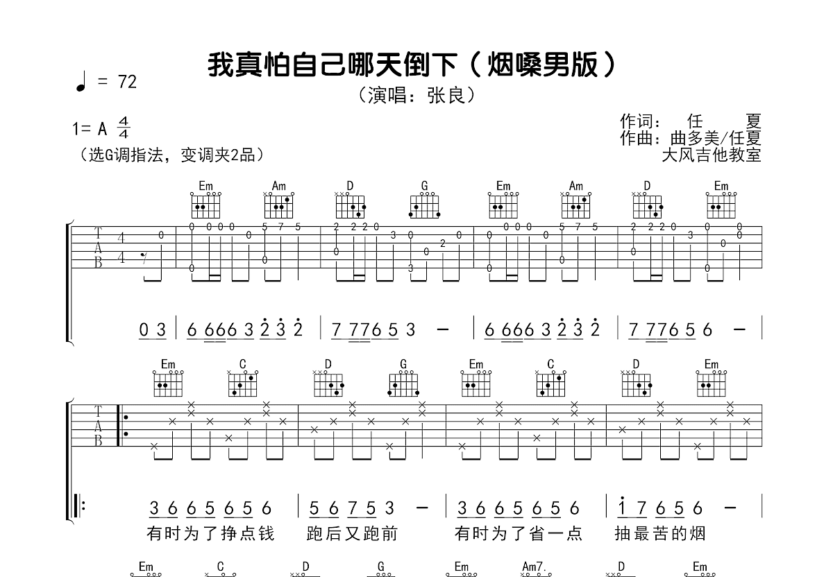 我真怕自己哪天倒下吉他谱预览图