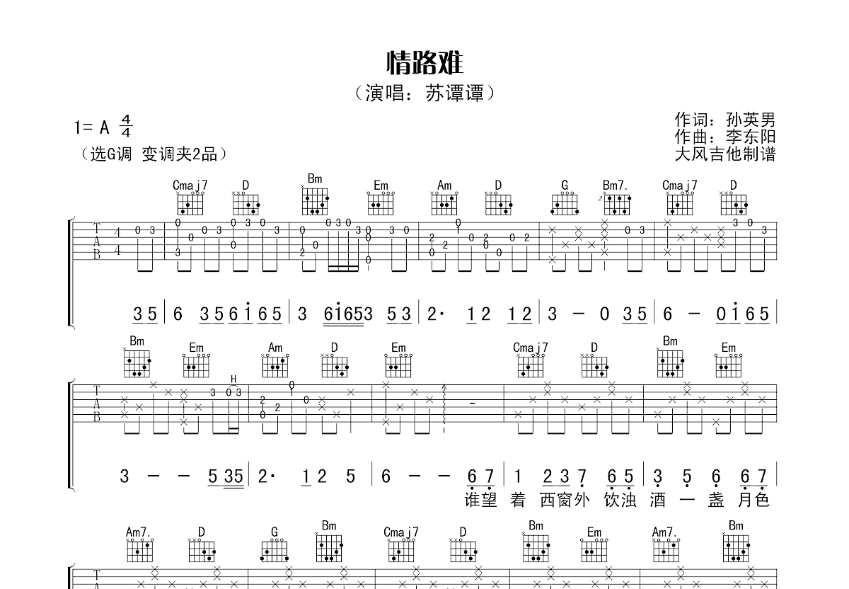 情路难吉他谱预览图