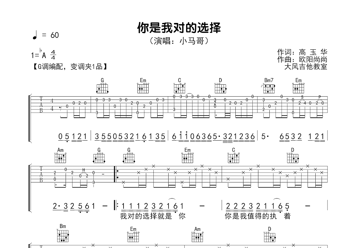 你是我对的选择吉他谱预览图