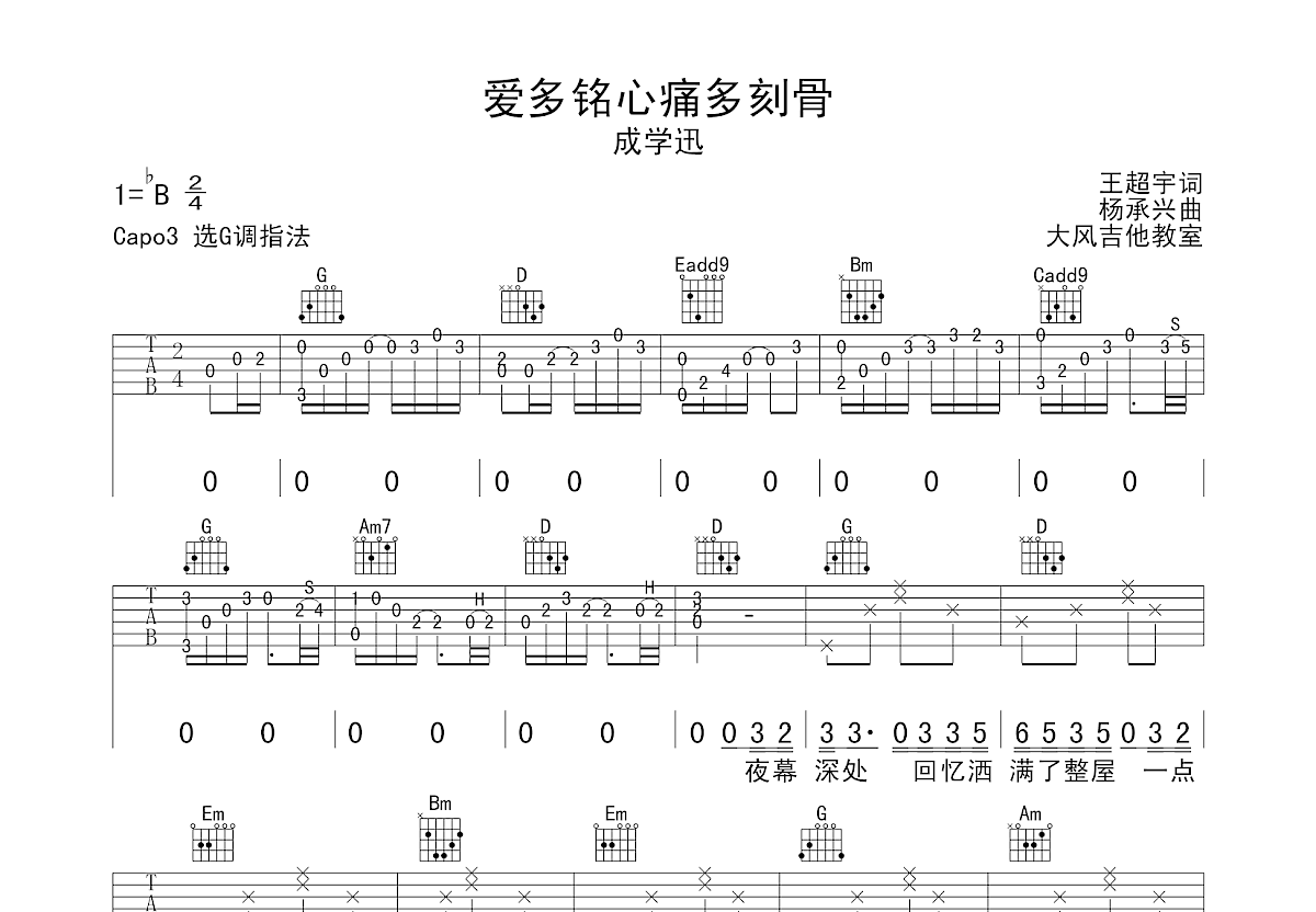 爱多铭心痛多刻骨吉他谱预览图