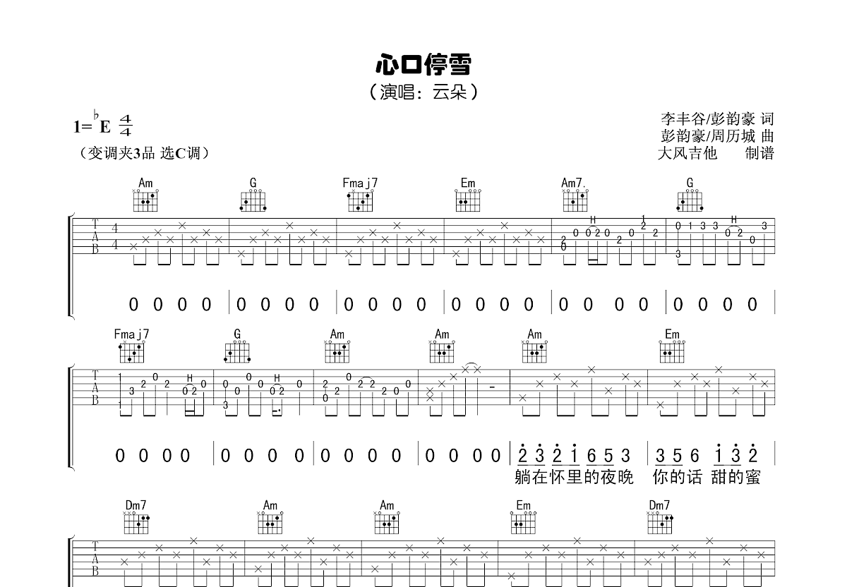 心口停雪吉他谱预览图