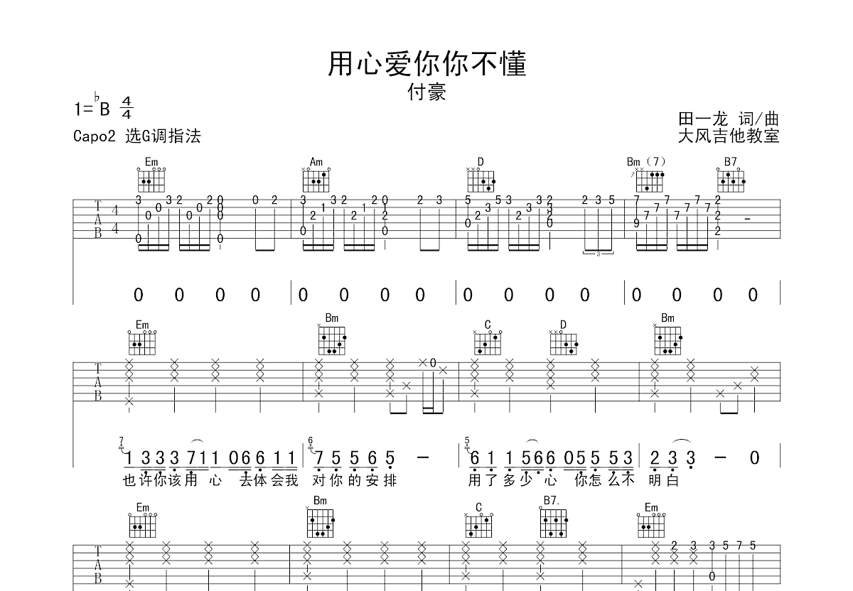 用心爱你你不懂吉他谱预览图