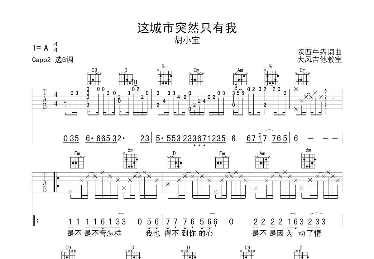 这城市突然只有我吉他谱预览图