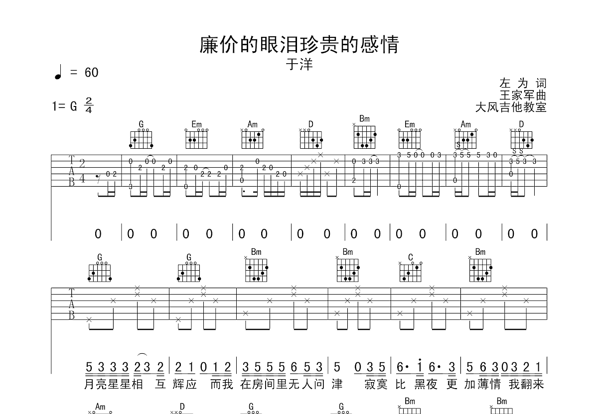 廉价的眼泪珍贵的感情吉他谱预览图