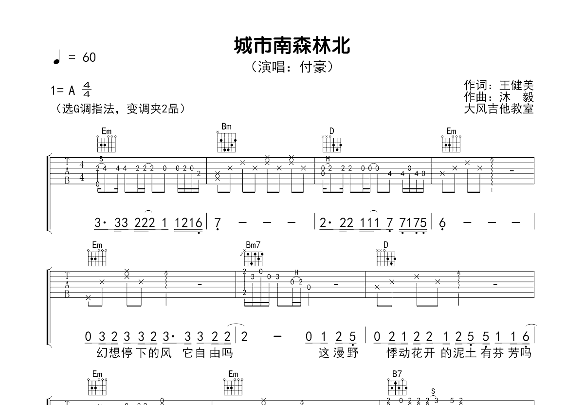 城市南森林北吉他谱预览图