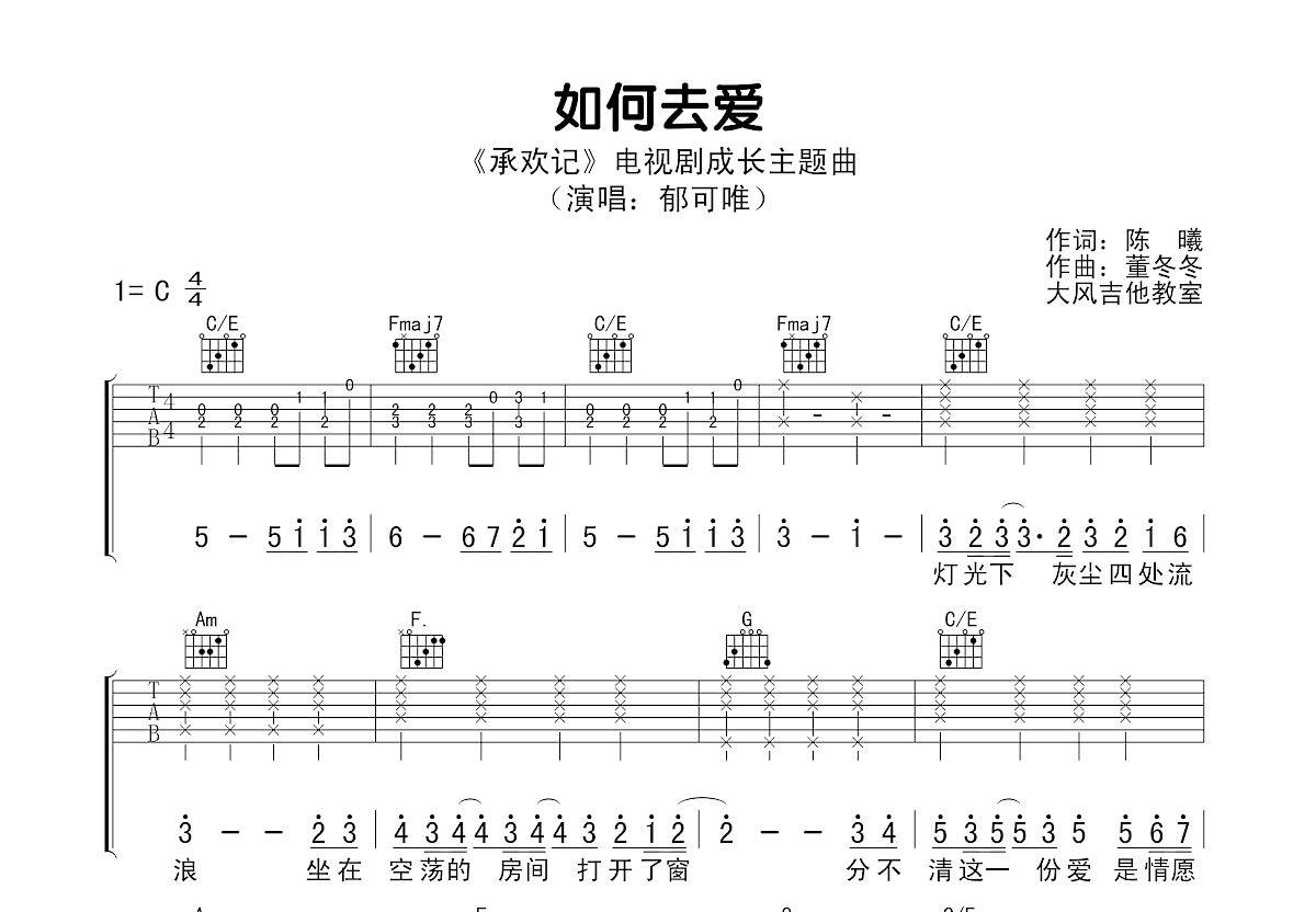 如何去爱吉他谱预览图