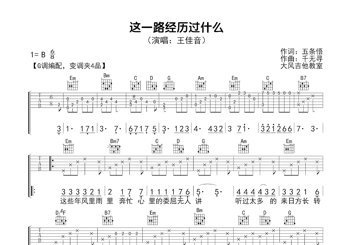 这一路经历过什么吉他谱_王佳音_G调弹唱