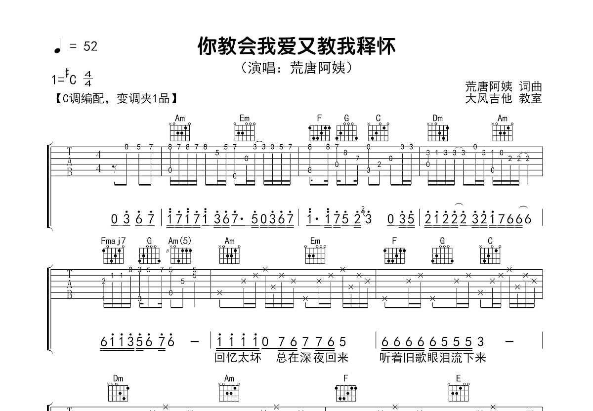 你教会我爱又教我释怀吉他谱预览图