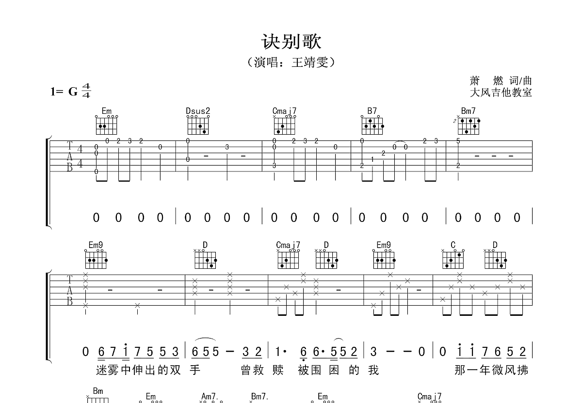 诀别歌吉他谱预览图