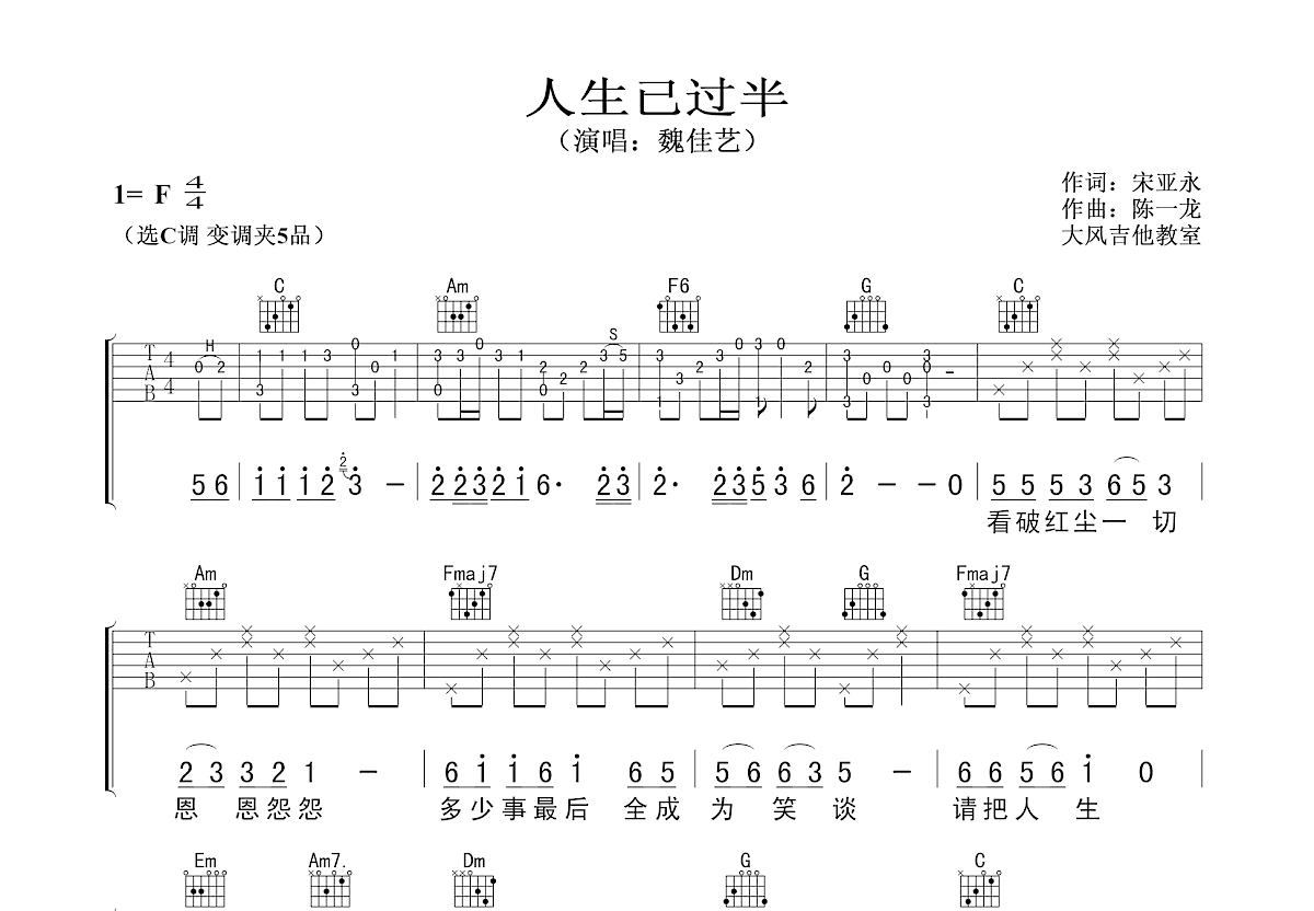 人生已过半吉他谱预览图