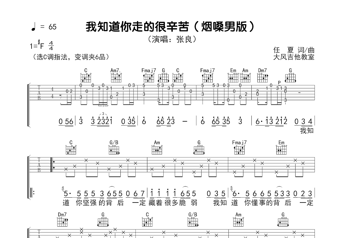 我知道你走的很辛苦吉他谱预览图