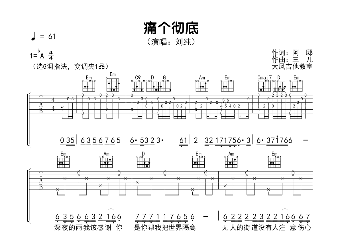 痛个彻底吉他谱预览图