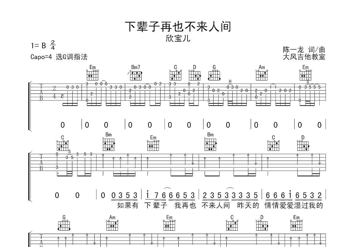 下辈子再也不来人间吉他谱预览图