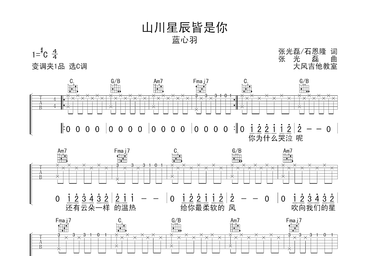 山川星辰皆是你吉他谱预览图