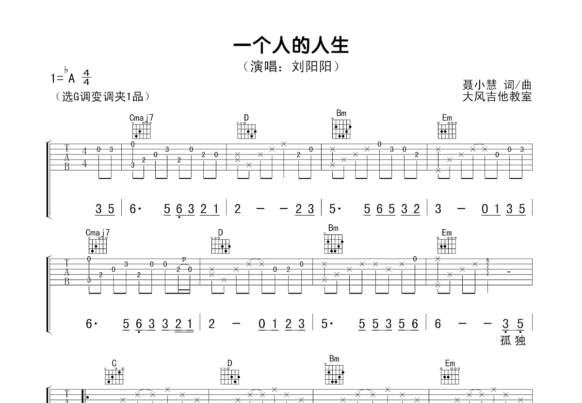 一个人的人生吉他谱预览图