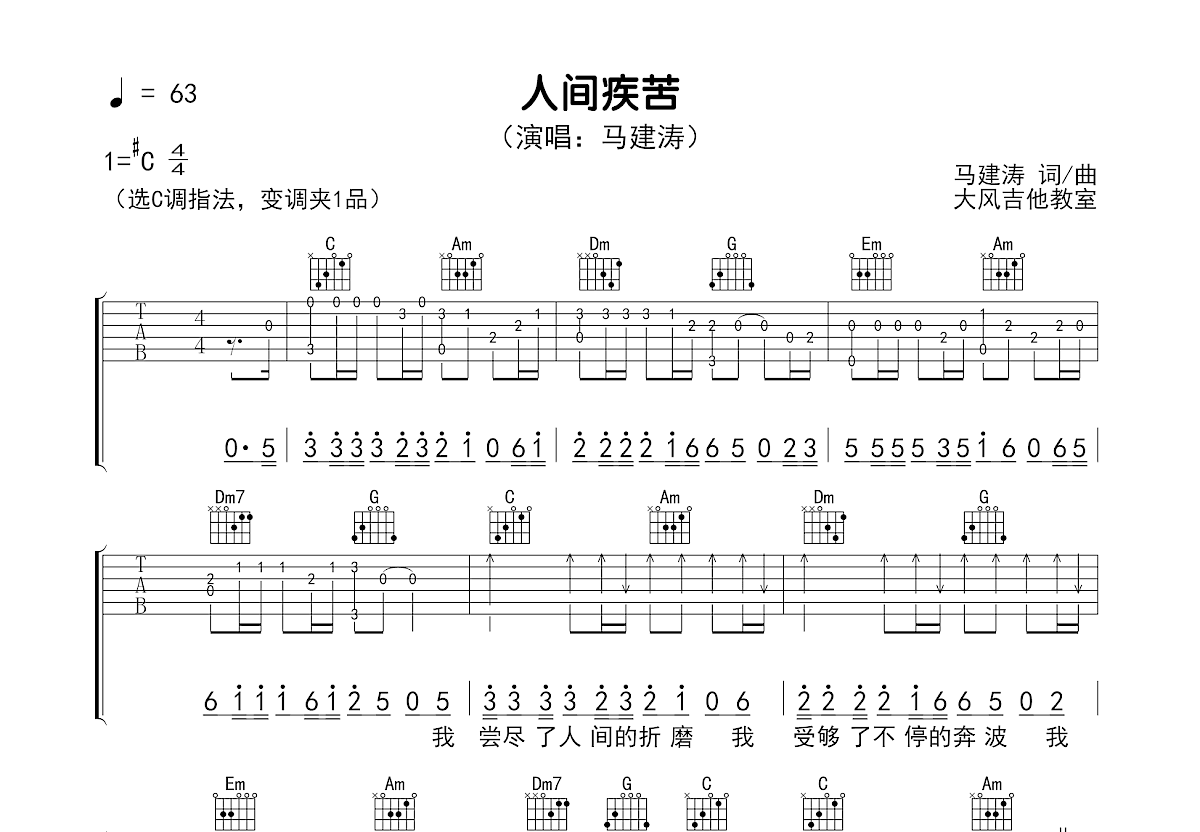 人间疾苦吉他谱预览图