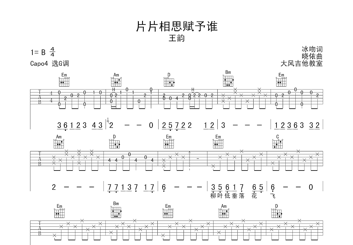 片片相思赋予谁吉他谱王韵g调弹唱83单曲版 吉他世界 3843