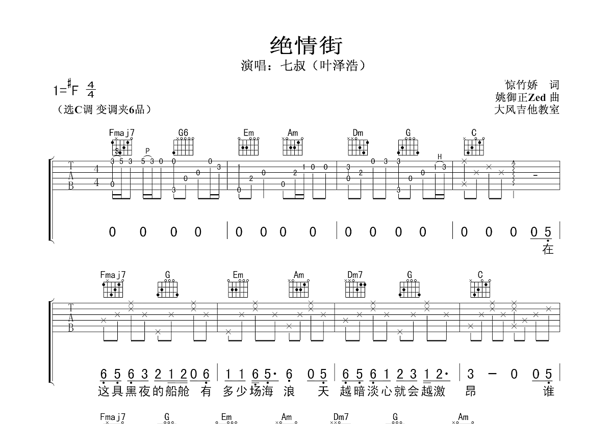 绝情街吉他谱预览图