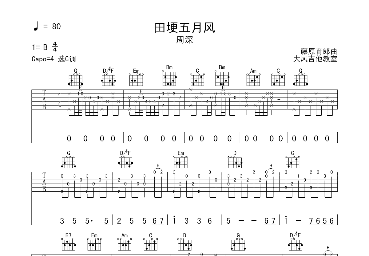 田埂五月风吉他谱预览图