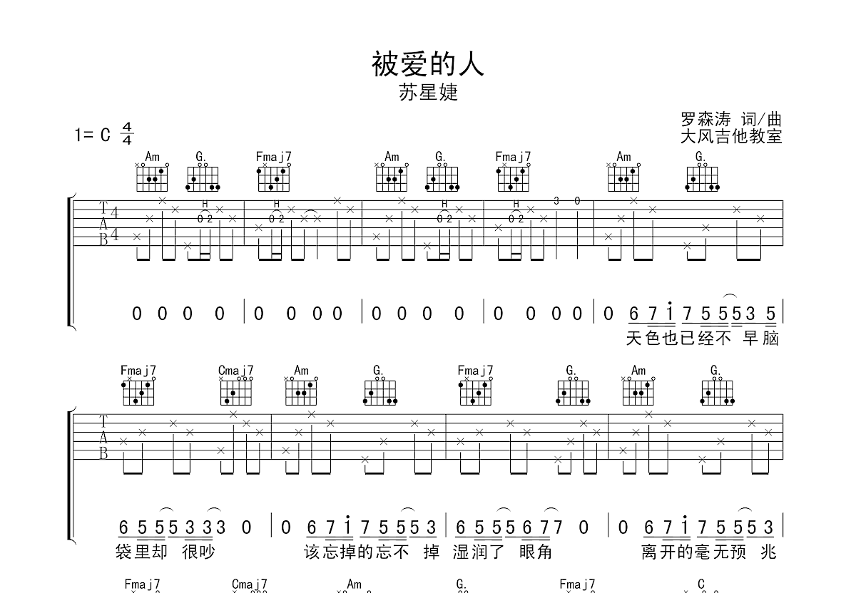 被爱的人吉他谱预览图