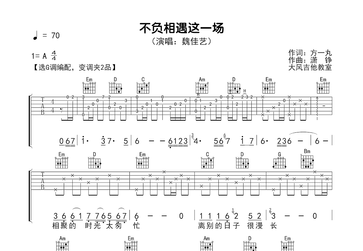 不负相遇这一场吉他谱预览图
