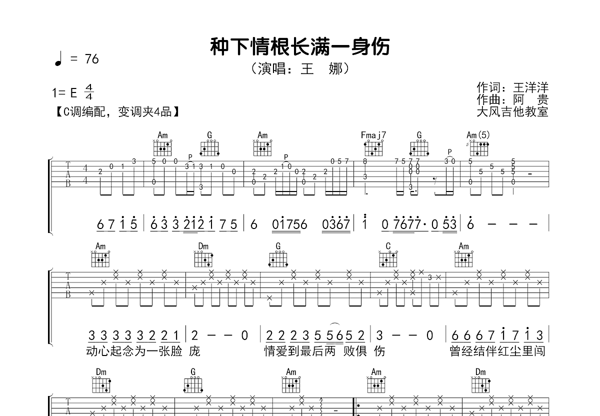 种下情根长满一身伤吉他谱预览图