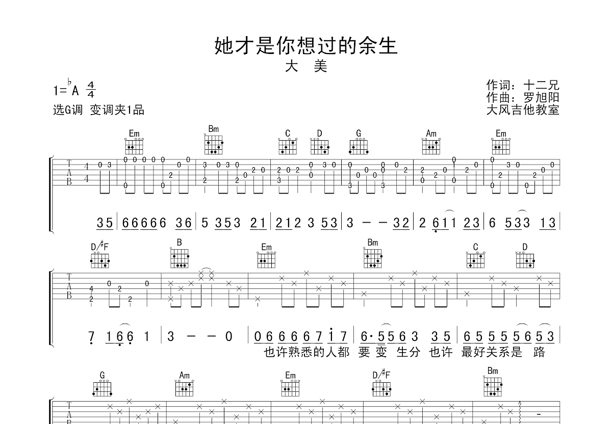 她才是你想过的余生吉他谱预览图