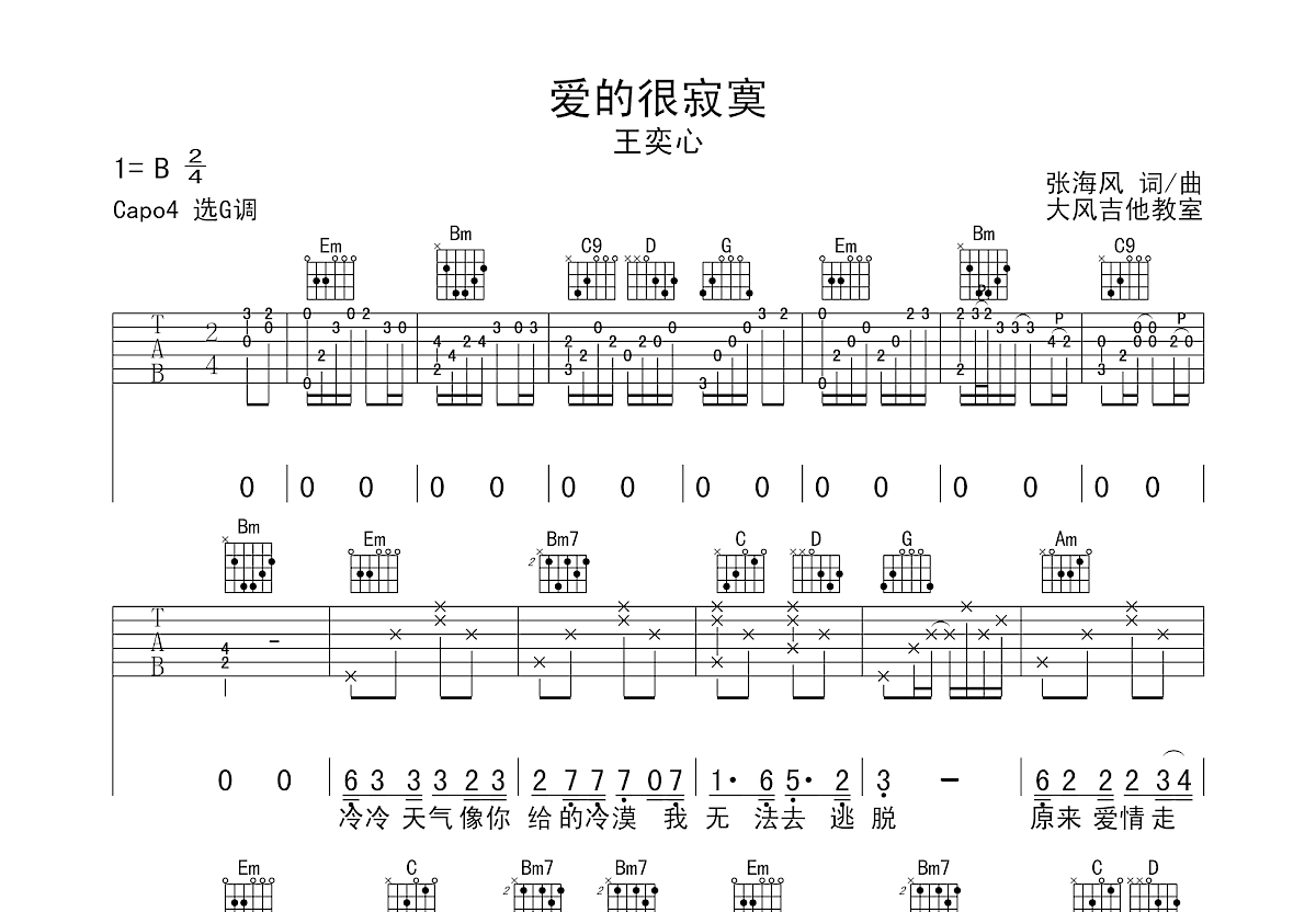 爱得很寂寞吉他谱预览图