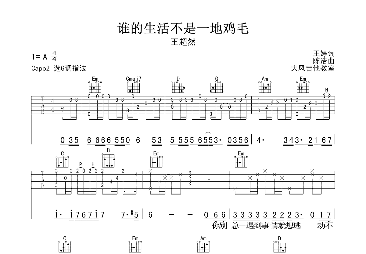 谁的生活不是一地鸡毛吉他谱预览图