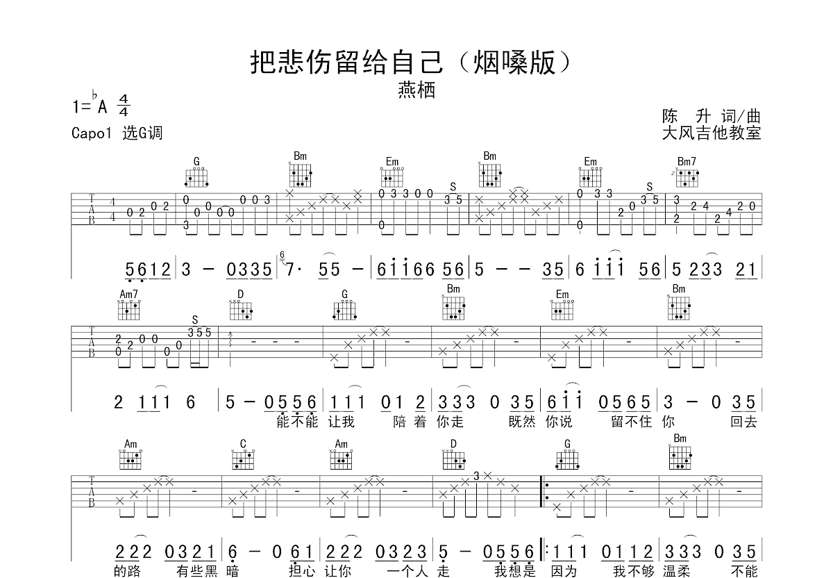 把悲伤留给自己吉他谱预览图