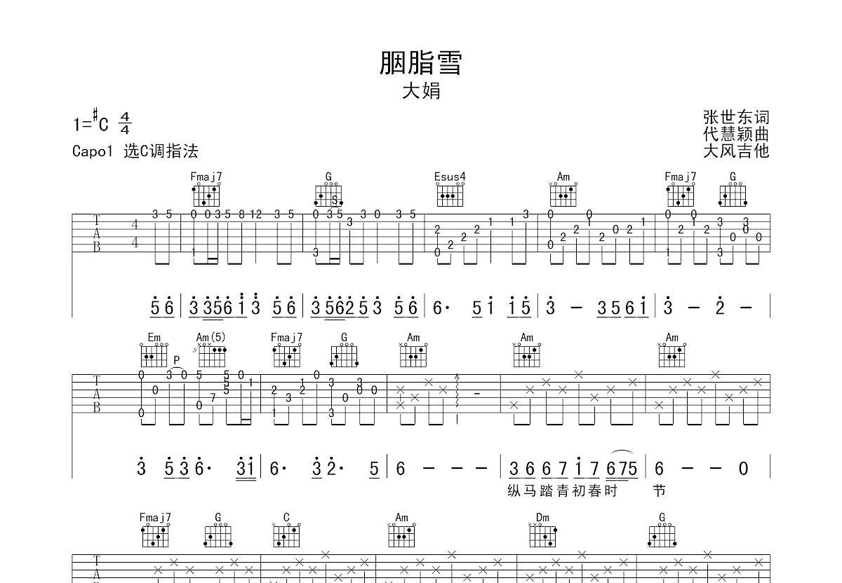 胭脂雪吉他谱预览图