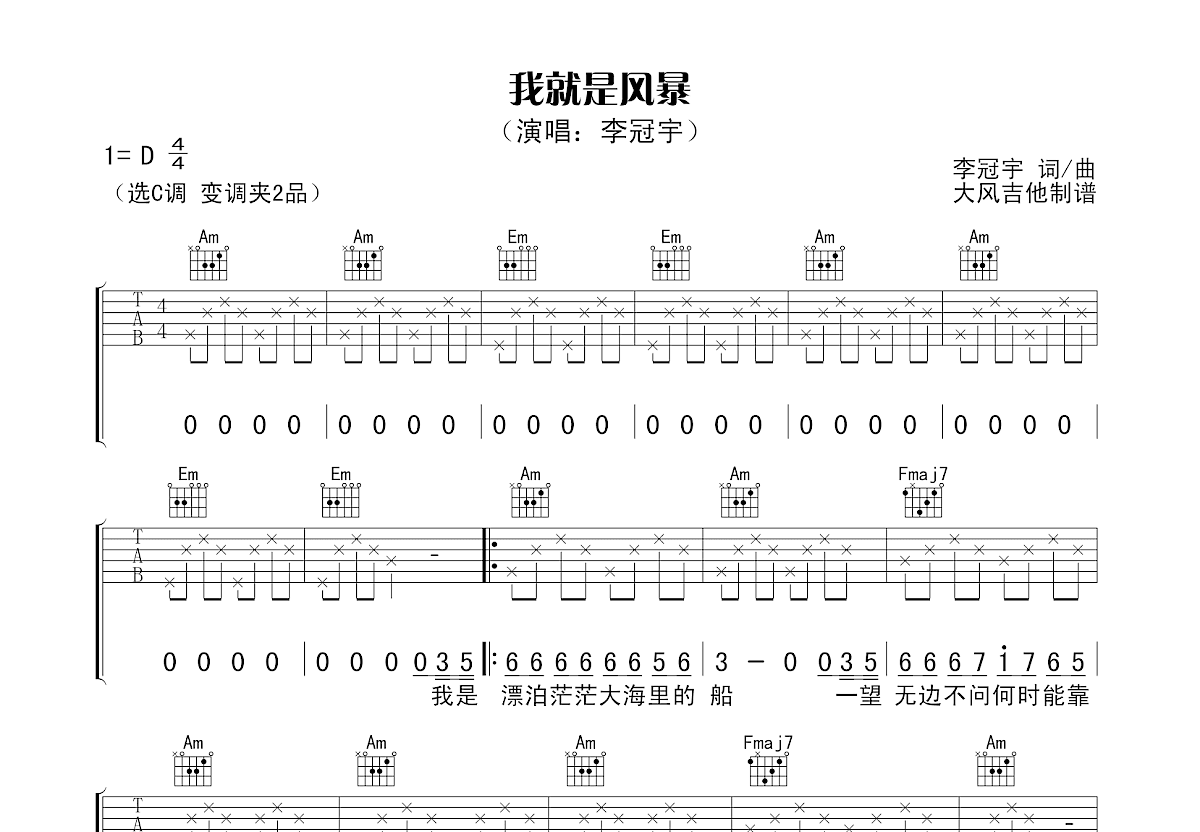 我就是风暴吉他谱预览图