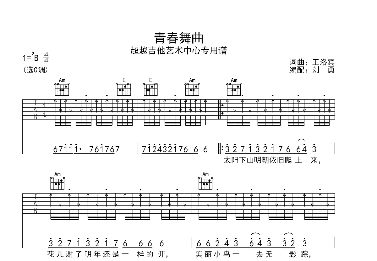 青春舞曲吉他谱预览图