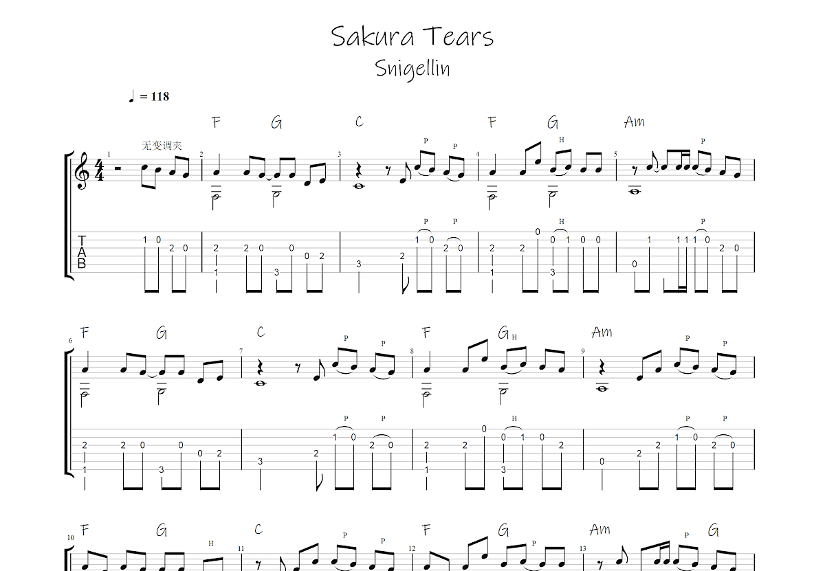 Sakura Tears吉他谱预览图