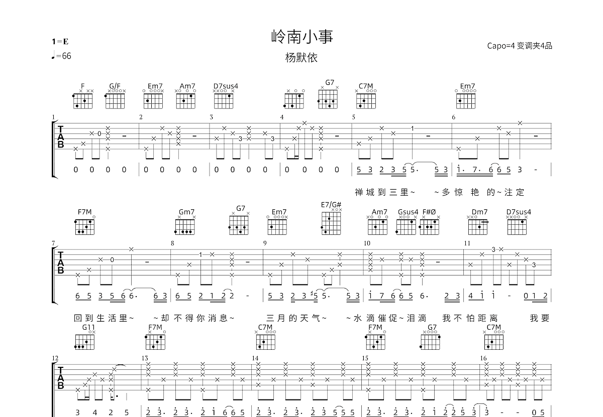 岭南小事吉他谱预览图