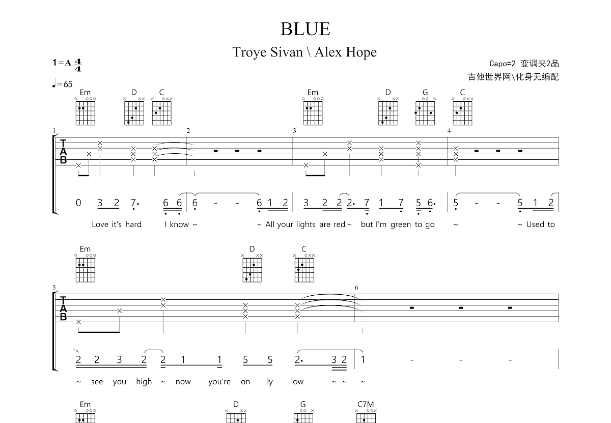 BLUE吉他谱预览图