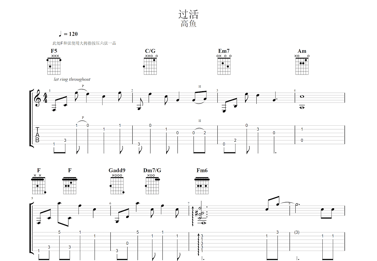 过活吉他谱预览图