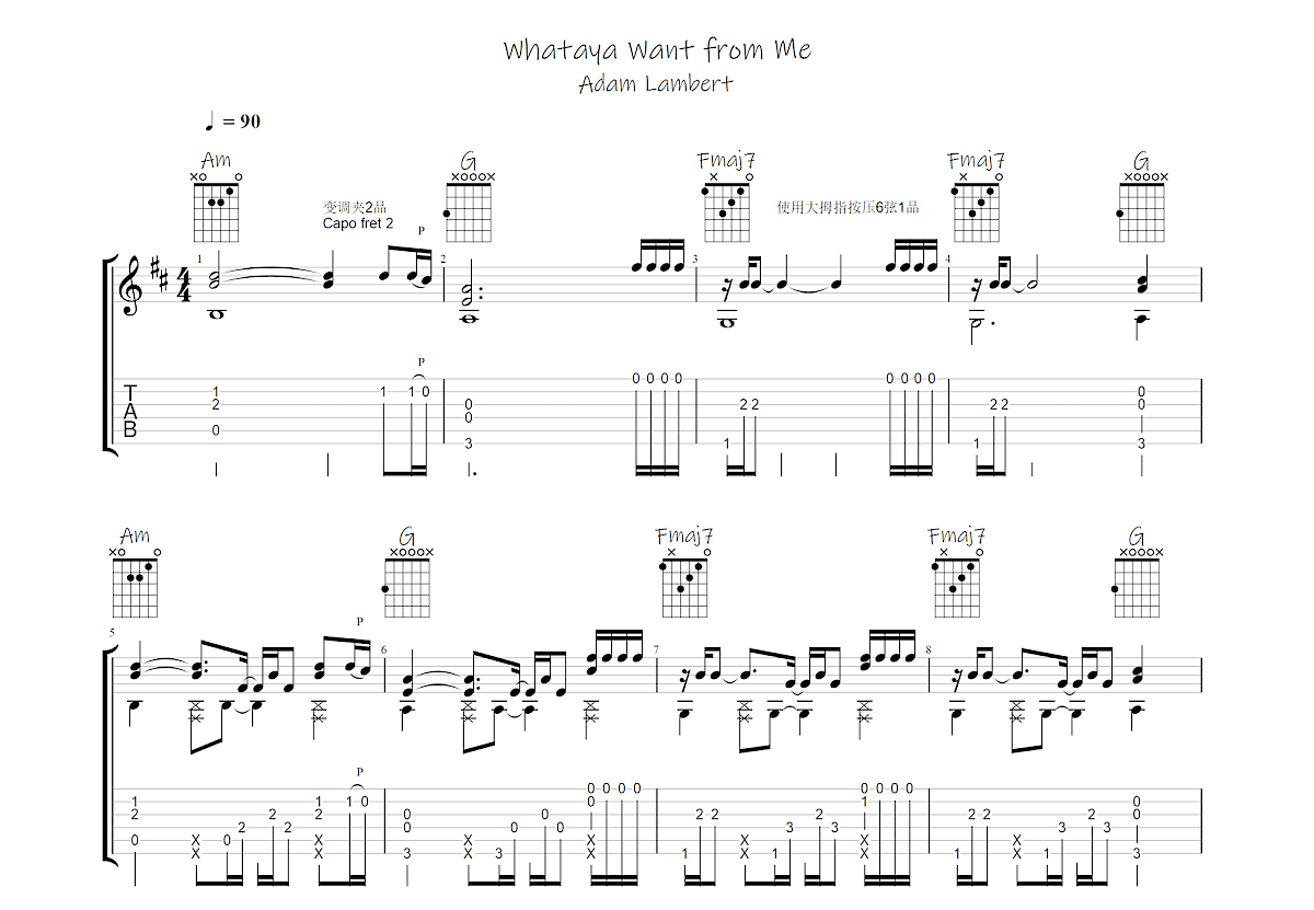Whataya Want from Me吉他谱预览图