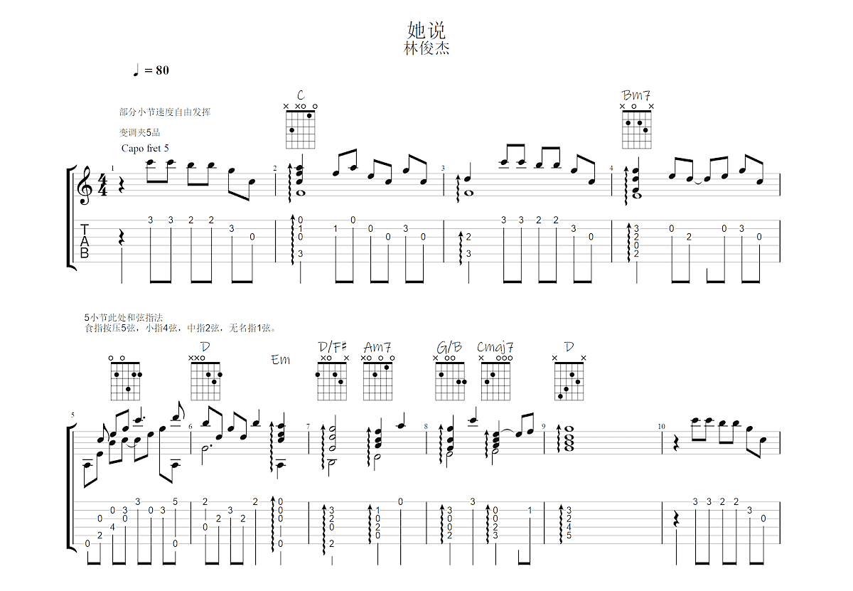 她说吉他谱预览图