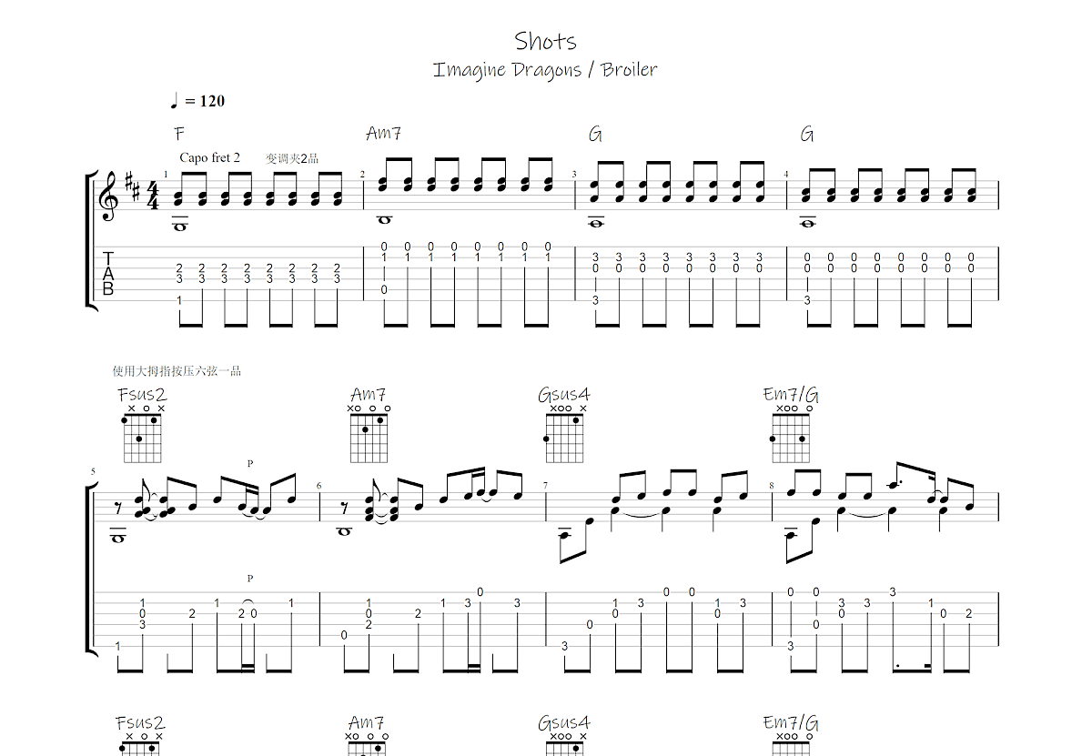 Shots吉他谱预览图