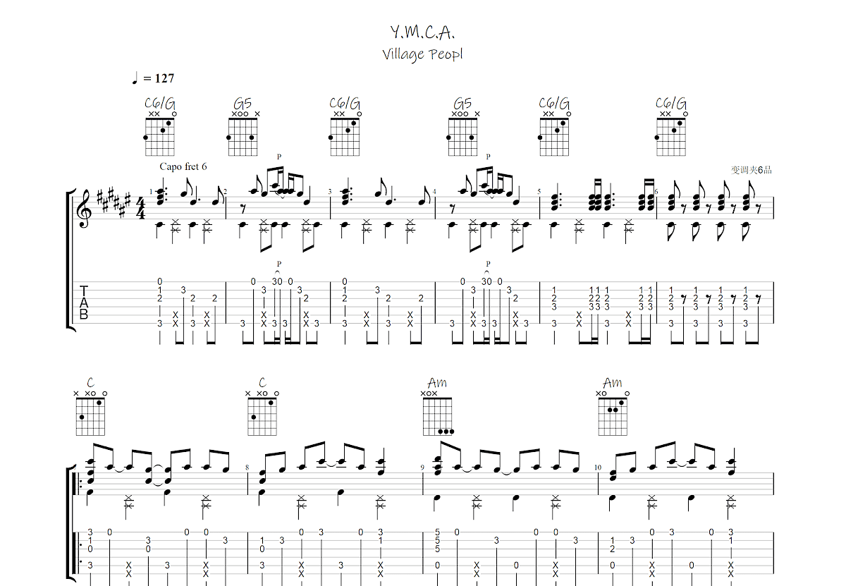 YMCA吉他谱预览图