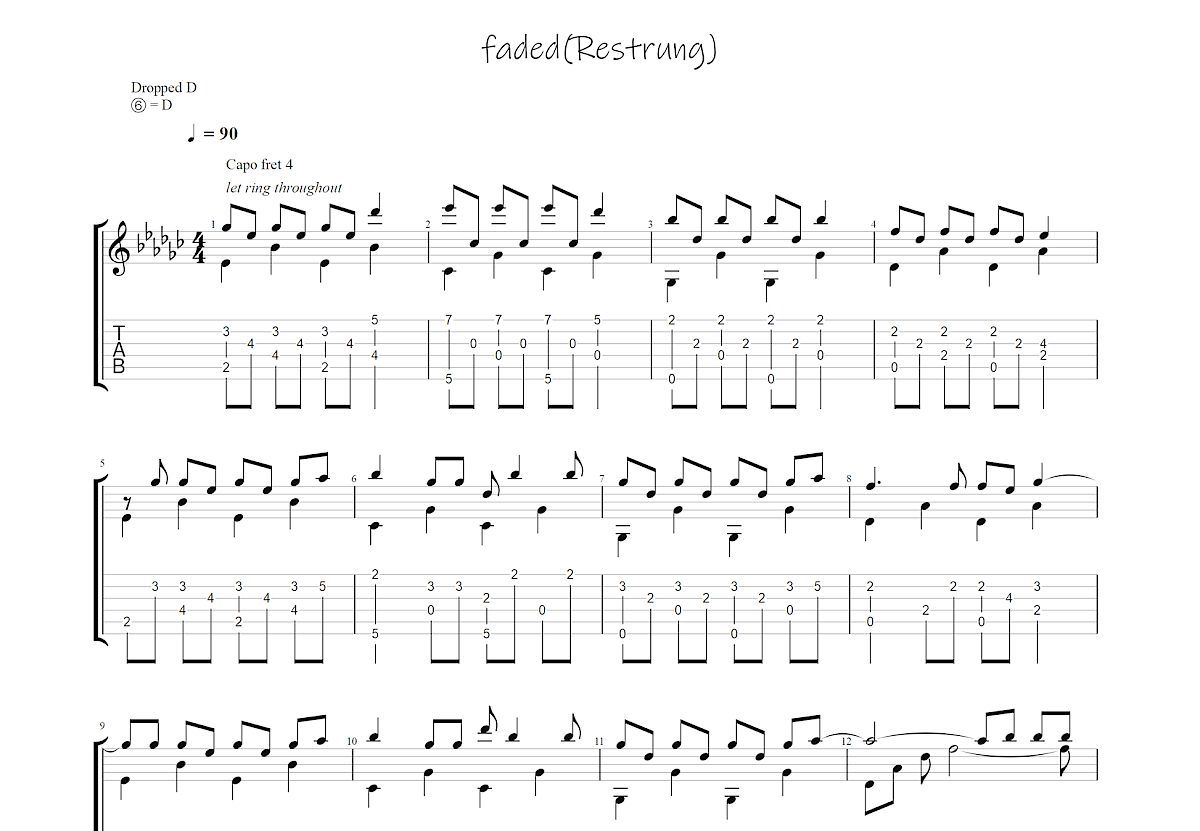 Faded吉他谱预览图